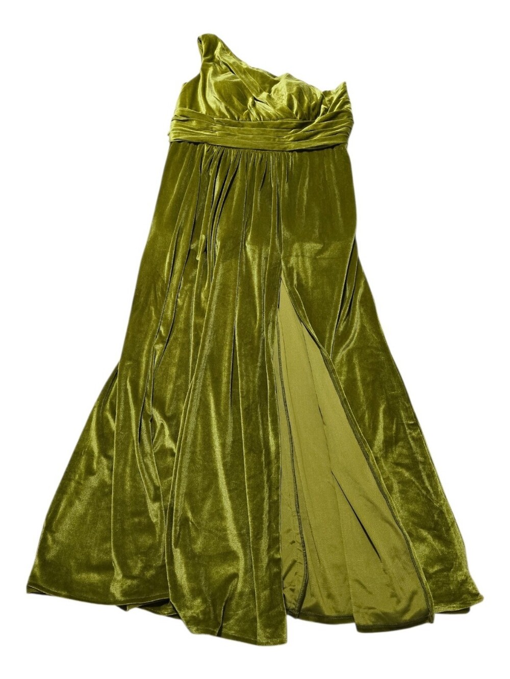 Pomuyoo Olive Green One Shoulder Velvet Maxi Dress | Plus Size Formal Size 20 - Picture 3 of 8